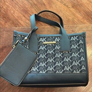 Women's Navy Blue Gray Mini Tote Bag Satchel Cross body Strap, NEW